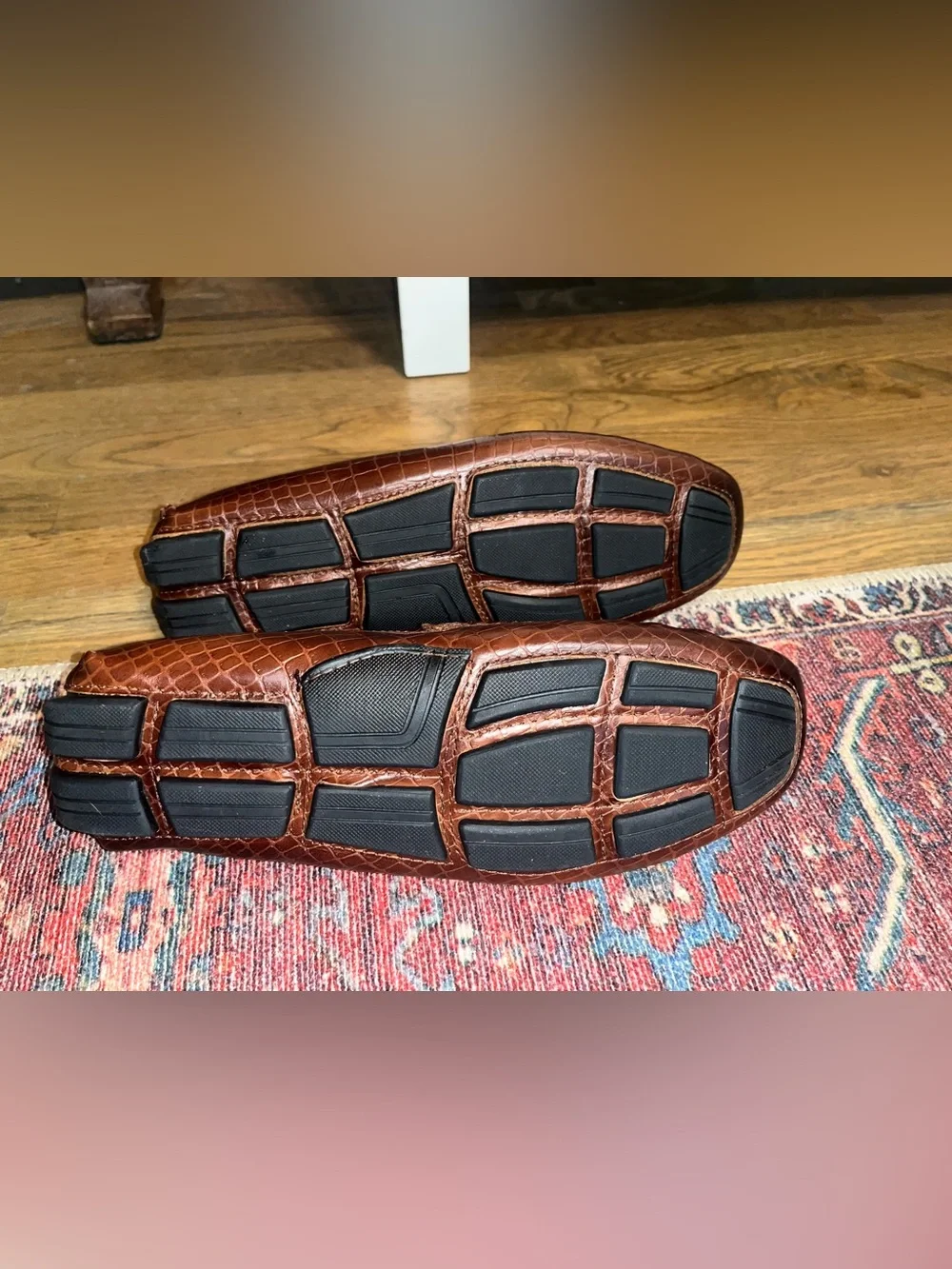 Saks Fifth Avenue Drivers Loafers Brown Gold Accent Crocodile 10.5